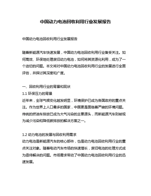 中国动力电池回收利用行业发展报告
