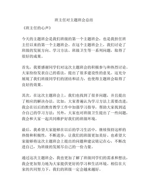 班主任对主题班会总结