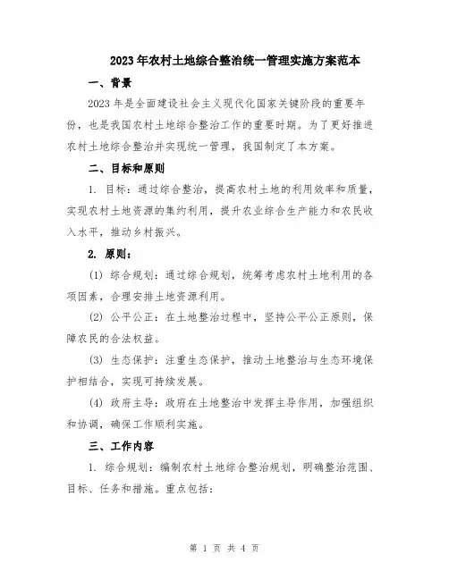 2023年农村土地综合整治统一管理实施方案范本