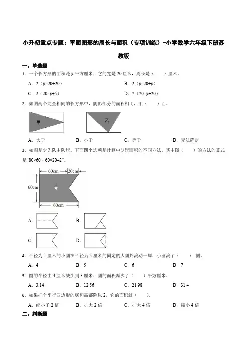 小升初重点专题平面图形的周长与面积(易错专项)-小学数学六年级下册