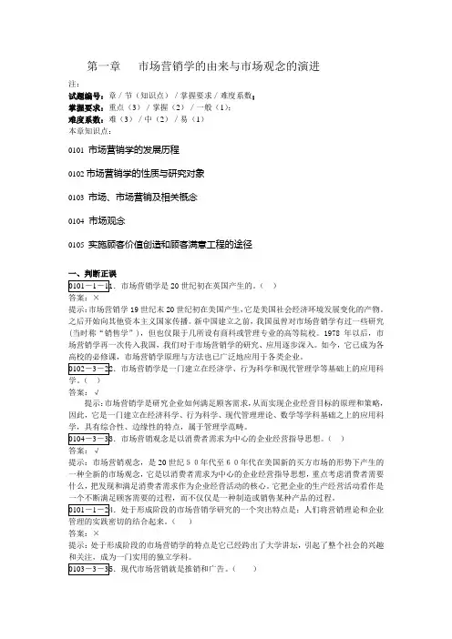 市场营销学期末复习重点练习题(1)