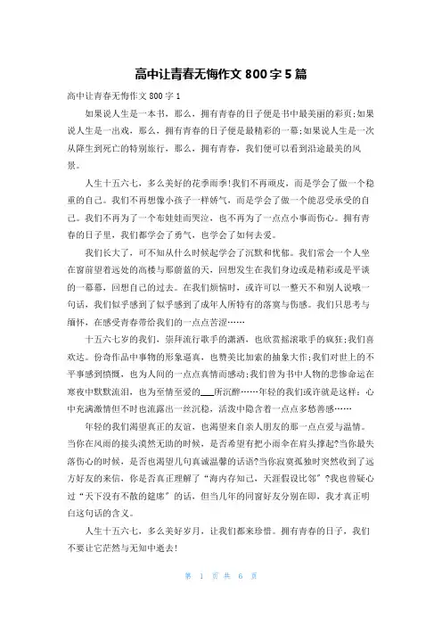 高中让青春无悔作文800字5篇