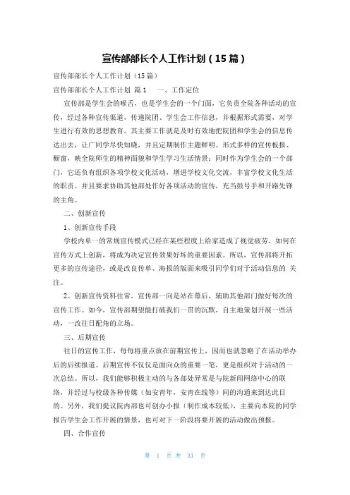 宣传部部长个人工作计划(15篇)