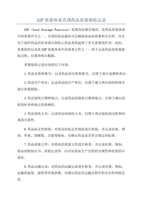 GSP质量体系直调药品质量验收记录