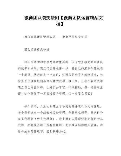 微商团队裂变法则【微商团队运营精品文档】