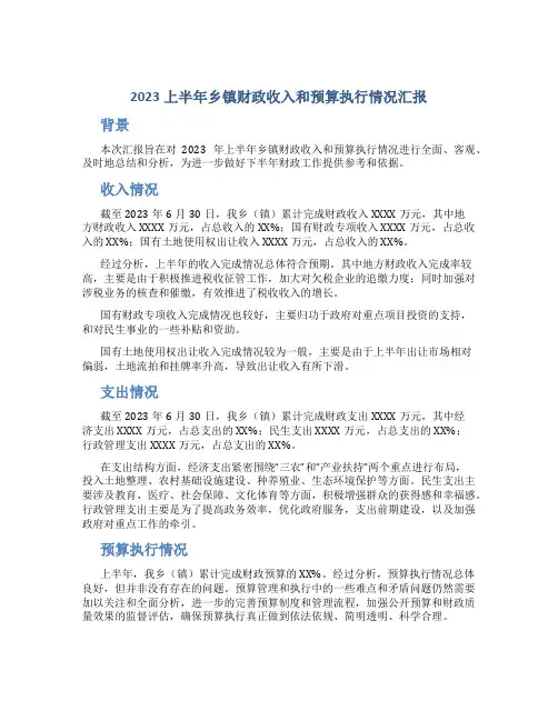2023上半年乡镇财政收入和预算执行情况汇报