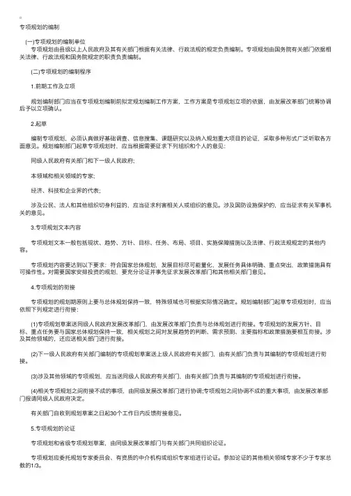 政策与规划指导：专项规划的编制