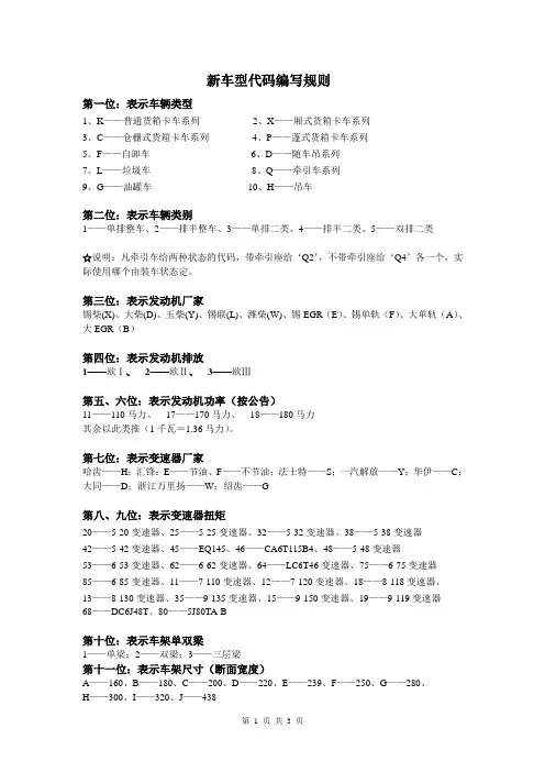 新车型代码编写规则