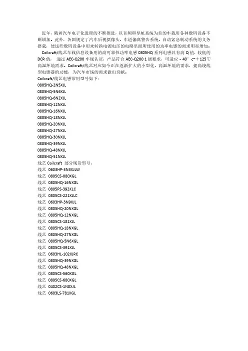 Coilcraft线艺车载功率电感0805HQ系列适应高温环境需求