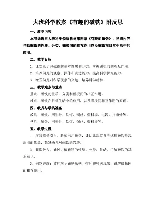 大班科学教案《有趣的磁铁》附反思