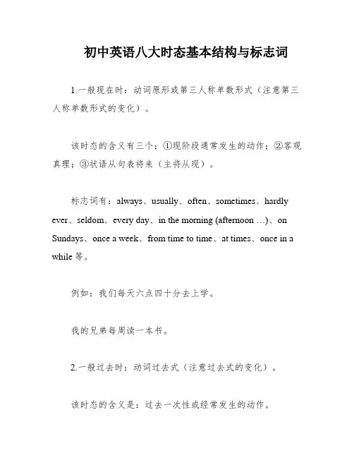 初中英语八大时态基本结构与标志词