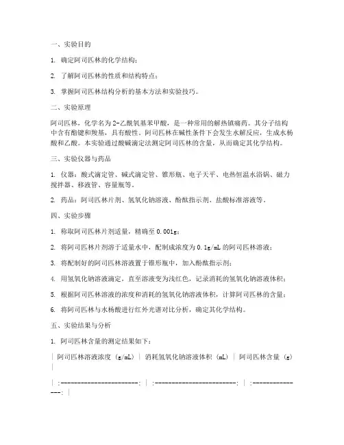 阿司匹林的结构实验报告