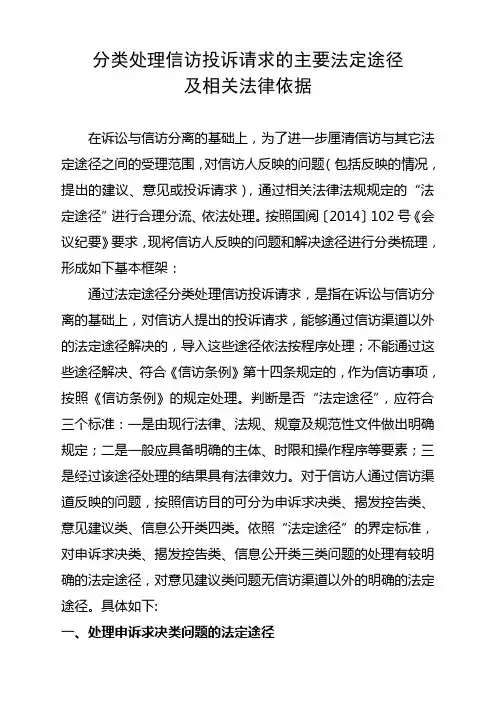 分类处理信访投诉请求的主要法定途径及相关法律依据培训课件