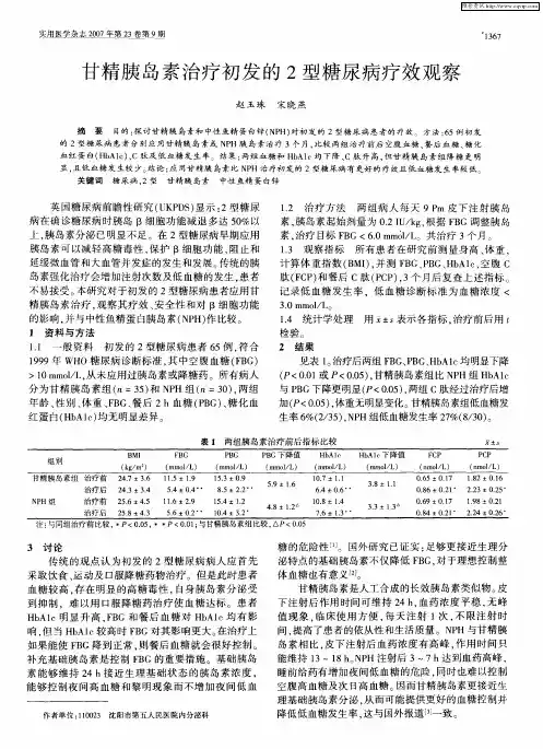 甘精胰岛素治疗初发的2型糖尿病疗效观察