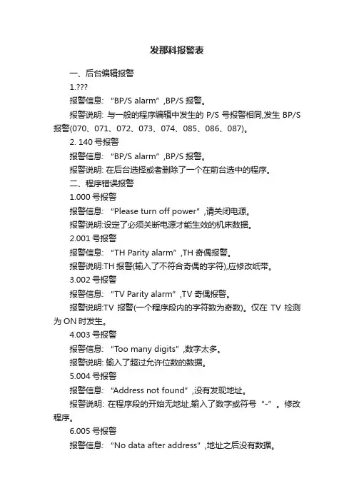 发那科报警表