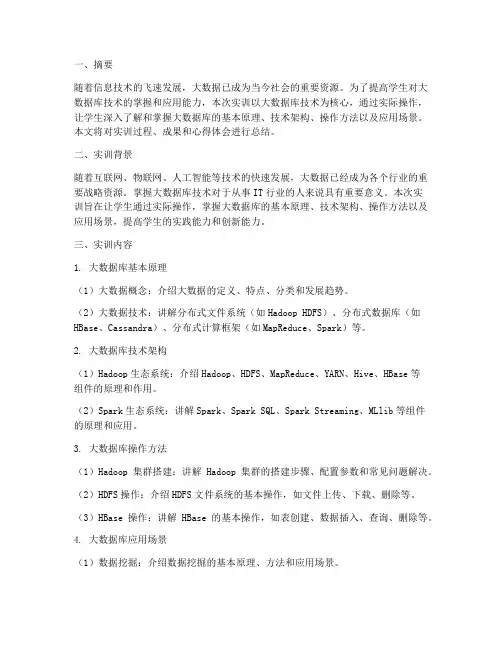 大数据库实训技术报告