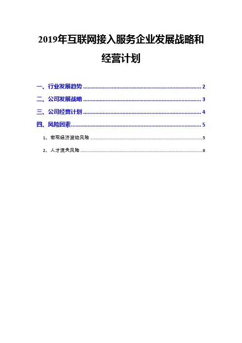 2019年互联网接入服务企业发展战略和经营计划