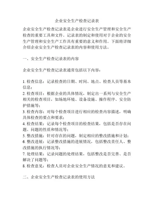 企业安全生产检查记录表