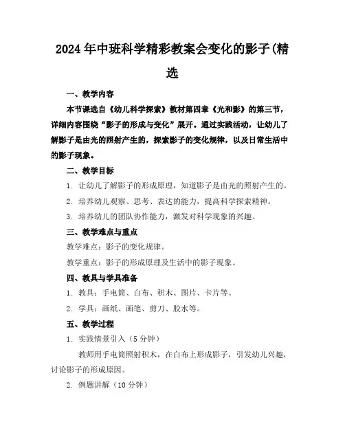 2024年中班科学精彩教案会变化的影子(精选