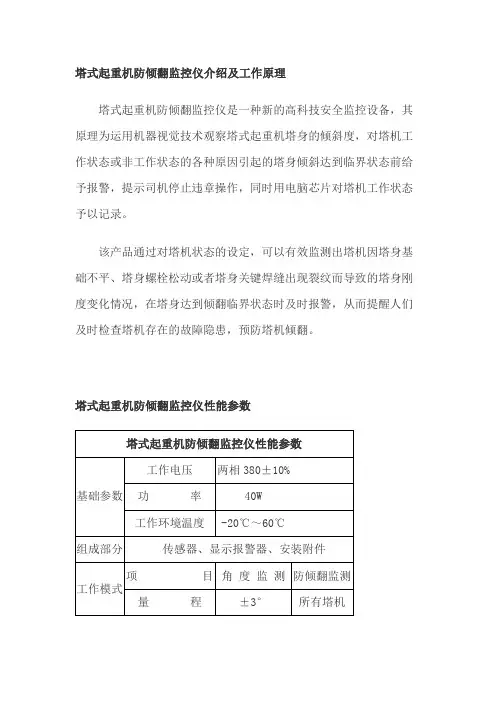 塔式起重机防倾翻监控仪的工作原理、性能参数、功能