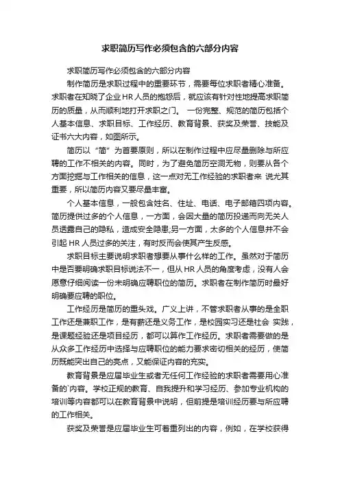 求职简历写作必须包含的六部分内容