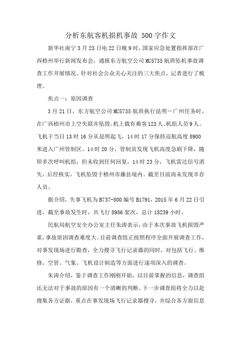 分析东航客机损机事故 500字作文