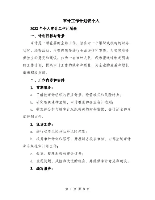 审计工作计划表个人