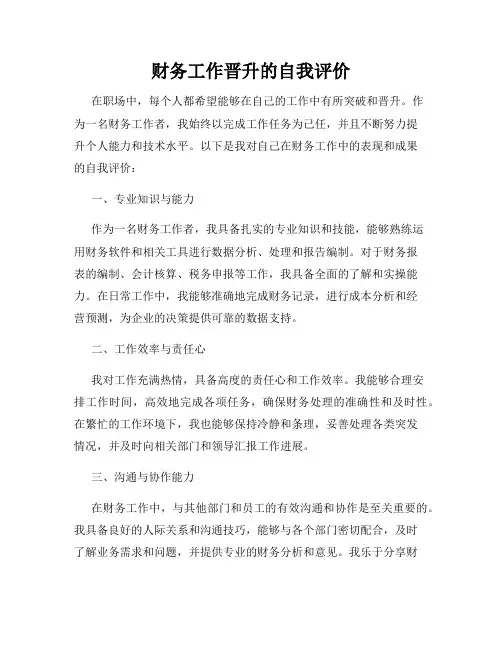 财务工作晋升的自我评价