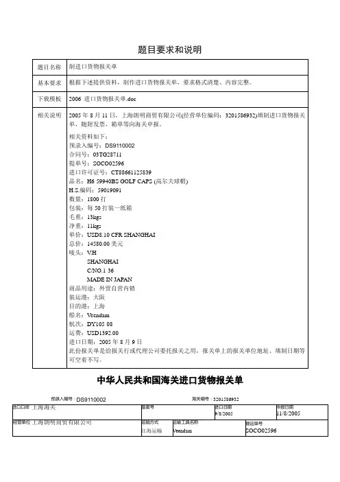 世格外贸制进口货物报关单