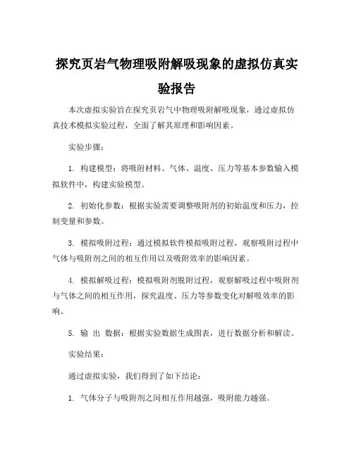 页岩气物理吸附解吸虚拟仿真实验报告