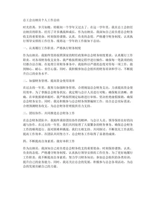 总工会出纳员个人工作总结