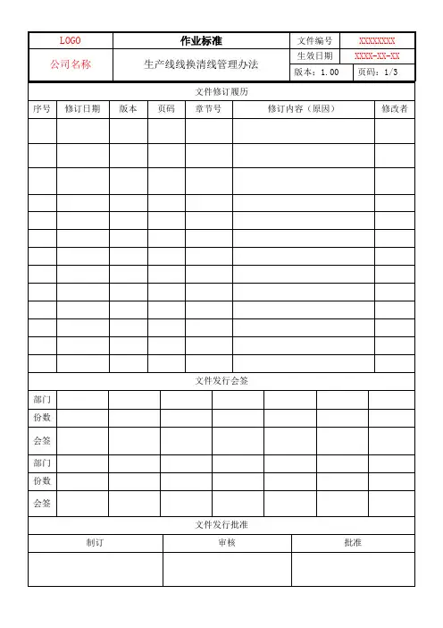 生产线换线清线管理办法