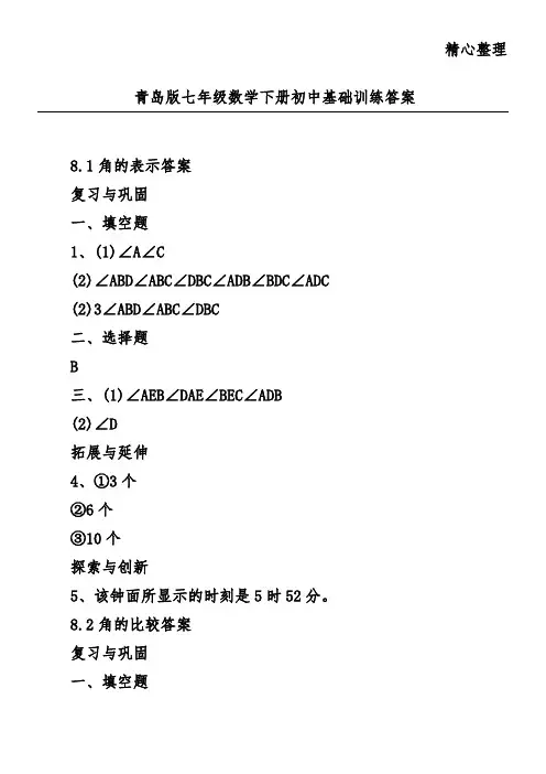 青岛版七年级数学下册初中基础训练答案