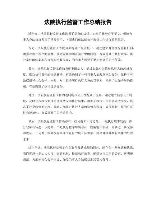 法院执行监督工作总结报告