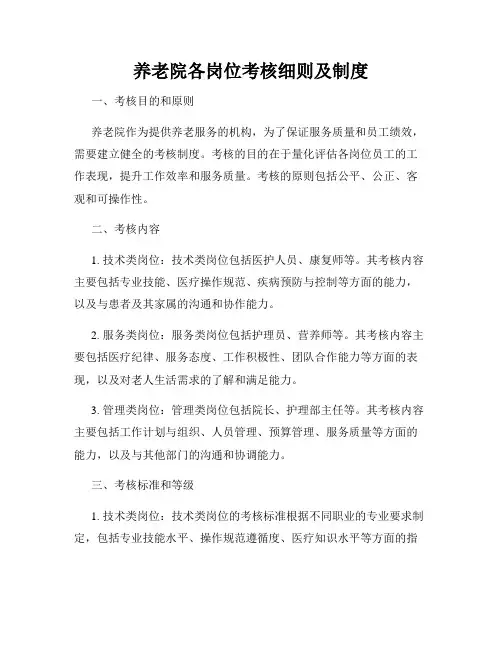 养老院各岗位考核细则及制度