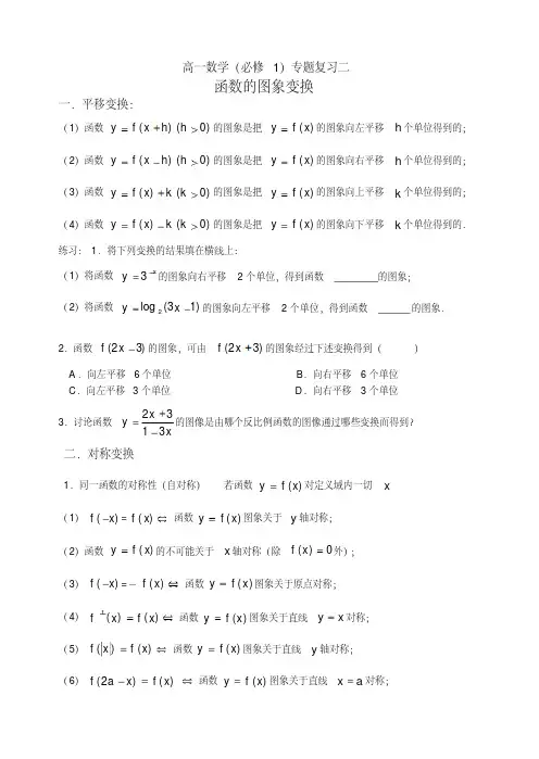 高一数学(必修1)专题复习二函数的图像变换