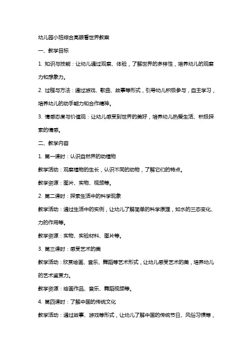 幼儿园小班综合亮眼看世界教案