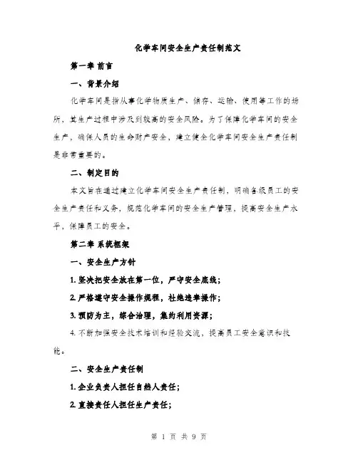 化学车间安全生产责任制范文（2篇）