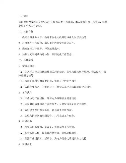 电力线路运维个人工作计划