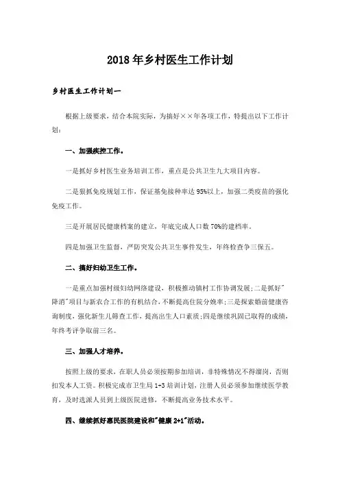 2018年乡村医生工作计划