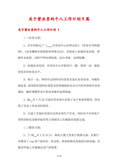 关于营业员的个人工作计划9篇