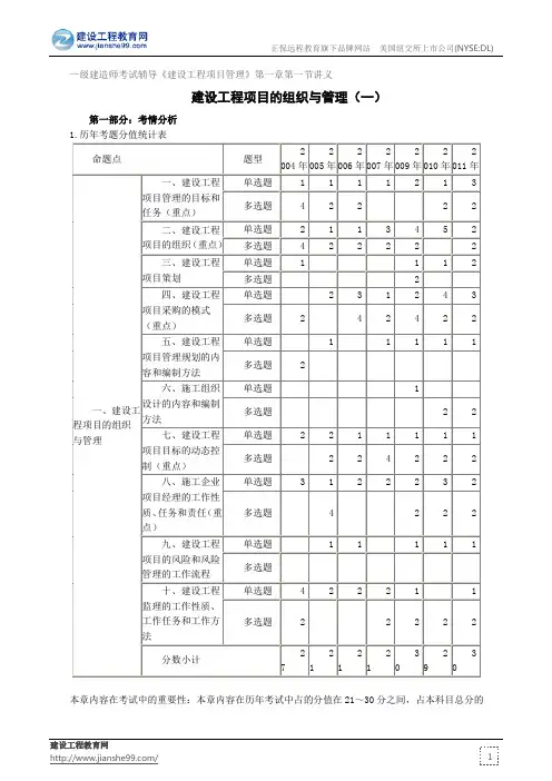 建设工程项目的组织与管理(一)——级建造师考试辅导《建设工程项目管理》第一章第一节讲义
