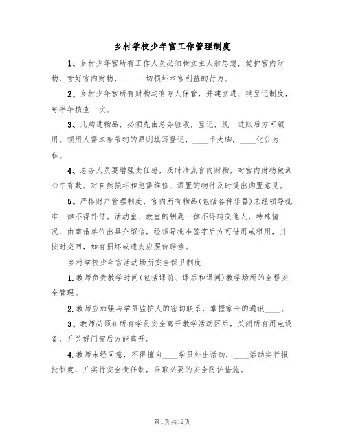乡村学校少年宫工作管理制度（六篇）