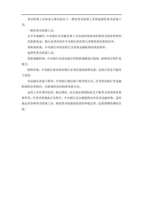 货币政策工具体系