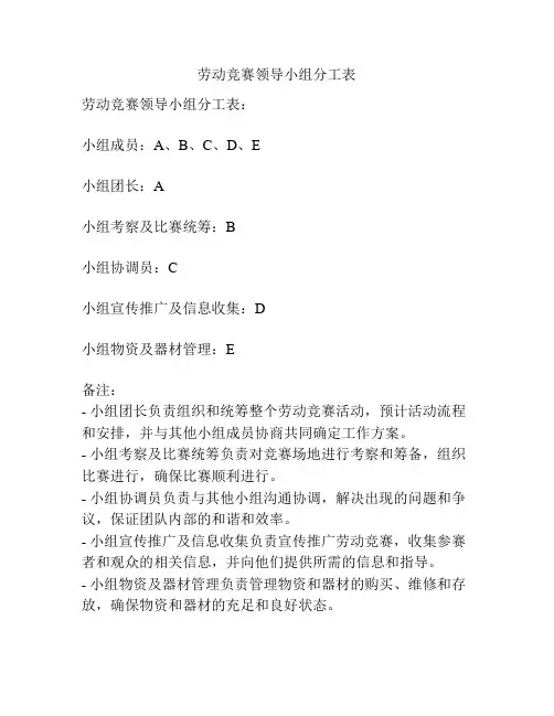 劳动竞赛领导小组分工表