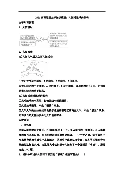 2021年高考地理主干知识梳理：太阳对地球的影响