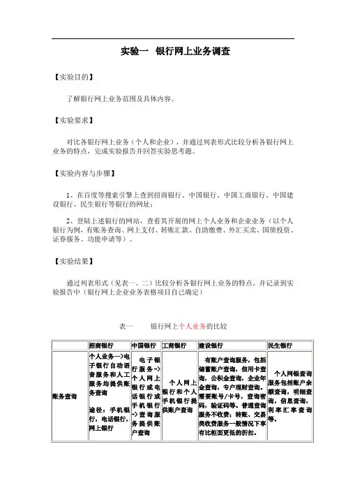 实验一 银行网上业务调查