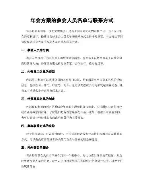 年会方案的参会人员名单与联系方式