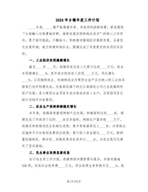 2024年乡镇年度工作计划（三篇）