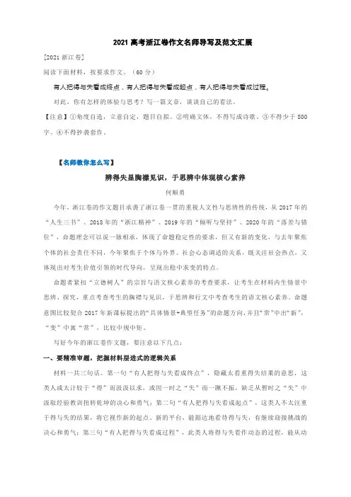 2021高考浙江卷作文名师导写及范文8篇--2021年高考语文作文导写分析及范文汇展